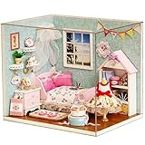 Cuteroom Dollhouse Miniature DIY Wood Kit Dolls house with Cover and LED Toy Christmas Gift Birthday Gift Cute Room