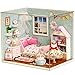 Cuteroom Dollhouse Miniature DIY Wood Kit Dolls house with Cover and LED Toy Christmas Gift Birthday Gift Cute Room