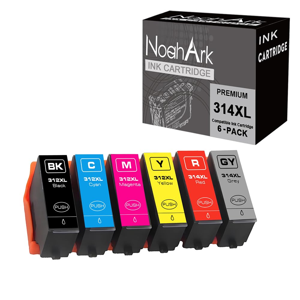 Photo 1 of NoahArk 6 Packs 312XL 314XL Compatible Ink Cartridges Replacement for 312 T312 314 T314 for Expression Photo XP-8500 XP-8600 XP-15000 Printer (Black, Cyan, Magenta, Yellow, Grey, Red, 6 Packs)