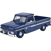 MotorMax 1966 Chevy C10 Fleetside Pickup 1/24 Scale Diecast Metal Truck, Dark Blue