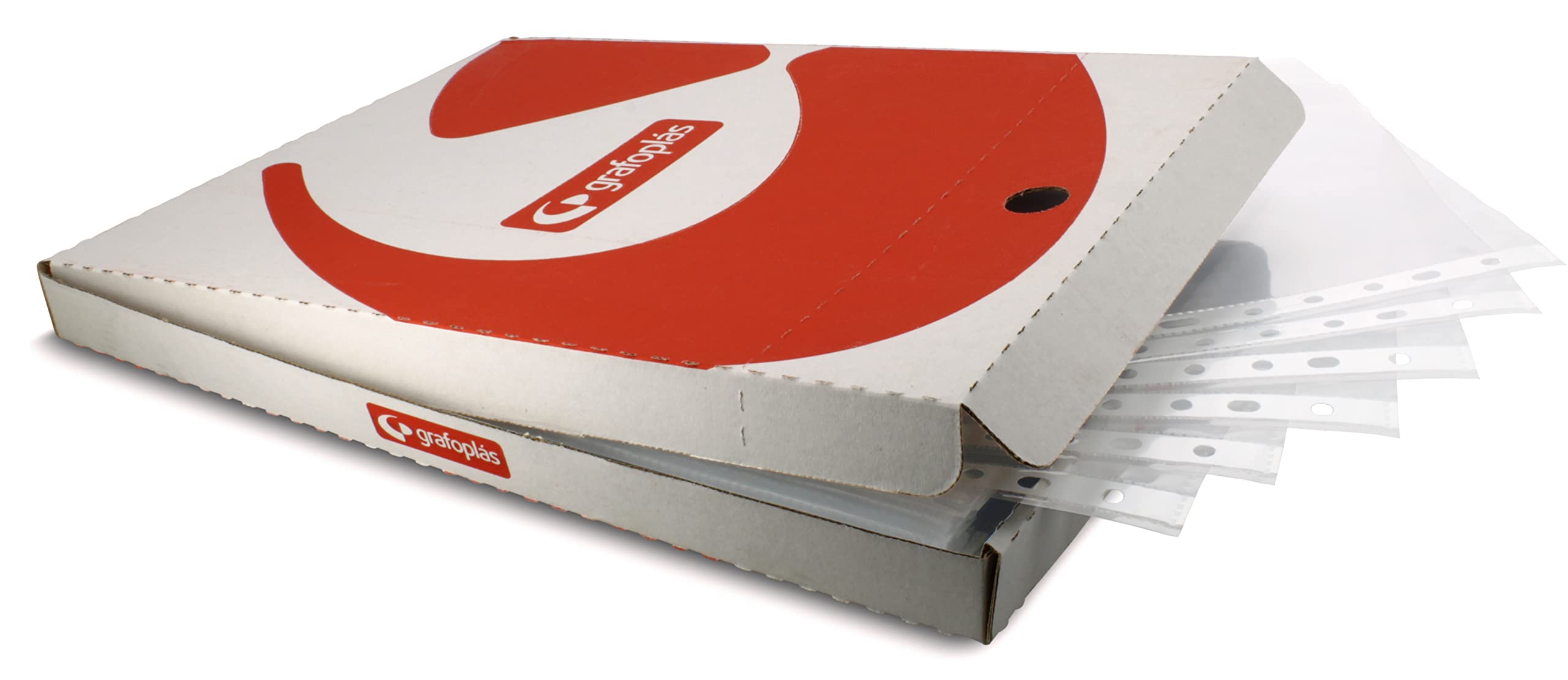 Grafoplás | Box of 100 A4 Multi-Drill Pockets | Transparent Glass | Standard Polypropylene | Reinforced Spine | 11 Drills | Perfect for Ring Binder