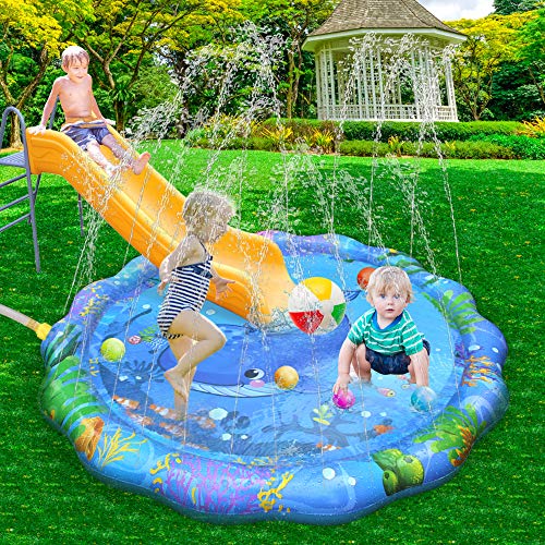 INSOON Splash Play Mat Sprinkle Pad 59" Outdoor Party Sprinkler Toy Toddler Water Toys Summer Fun for Children 2 3 4 5 6 Years Old Boys and Girls Kids