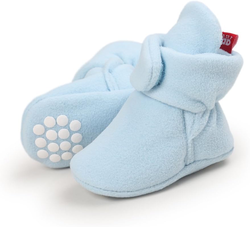 Newborn Cozie Fleece Bootie, Unisex Infant Toddler Slippers Crib Shoes Warm Boots with Non Skid Bottom