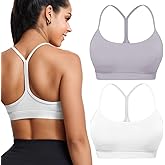 Buauty 2 Packs Sports Bras for Women High Support Large Bust, High Impact Yoga Wireless Padded Bras for Sagging Breasts, Low Back Athletic Workout Strappy Racerback Sports Bra White and Purple L