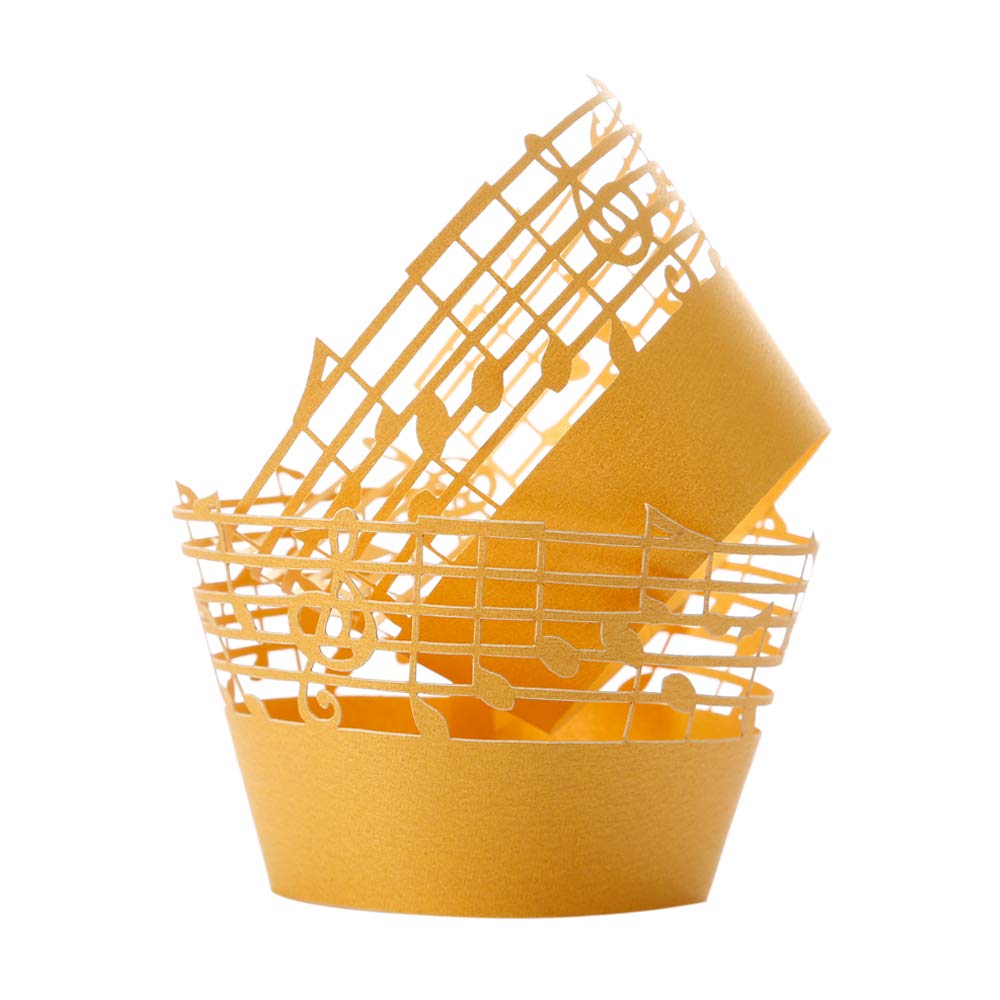 Gold Music Notes Cupcake Wrappers 100pcs Lace Muffin Case Bake Cake Paper liner Cups for Wedding Party Birthday Cake Decoration Supplies