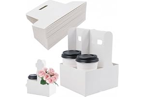 100 Pack Coffee Drink Carrier with Handle(12-30oz), 2-Cup/4-Cup Disposable Paperboard Cup Holder, Foldable Takeout Beverage D