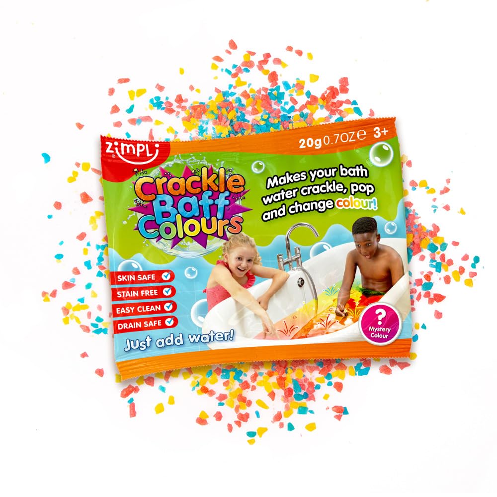 ZIMPLI - Crackle Baff Colours Stocking Filler Foil Bags, Magically makes your water Crackle, Pop & Change Colour, Christmas Party Bag Fillers, Favours, Pass the Parcel Gifts