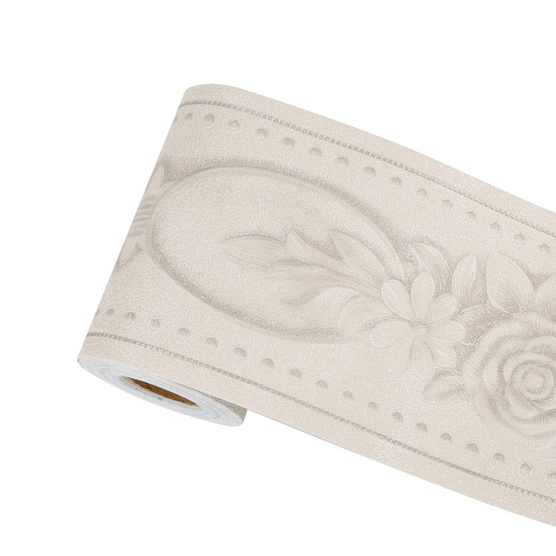 sourcing map 3D Wall Paper Border Self Stick Wall Covering PVC Floor Borders for Kitchen Bathroom Bedroom Wall Decor Paper Peony Pattern White 3.94 Inch by 16.4 Feet