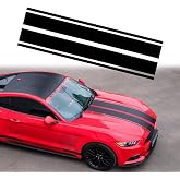 Leasinder Car Hood Stripe Sticker Universal Auto Racing Stripes Body Side Decal Vinyl Stripe Sticker Accessories Modified Decoration for Car Vehicles (Black, 63 * 11'')