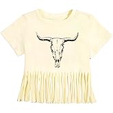 Wrenpies Girls Western Fringe Shirt Long Live Cowgirls Country Rodeo Shirts Kids Cow Skull Graphic Tees Tassel Fringe Tops