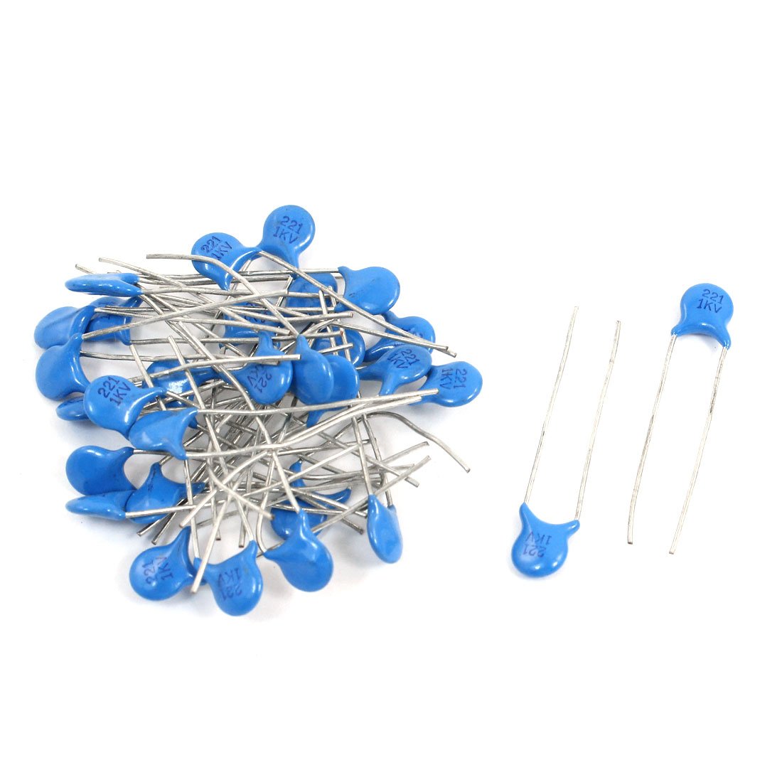 sourcingmap 30 Pcs AC 1kv 220pF Radial Lead DIP Ceramic Disc Capacitors Blue