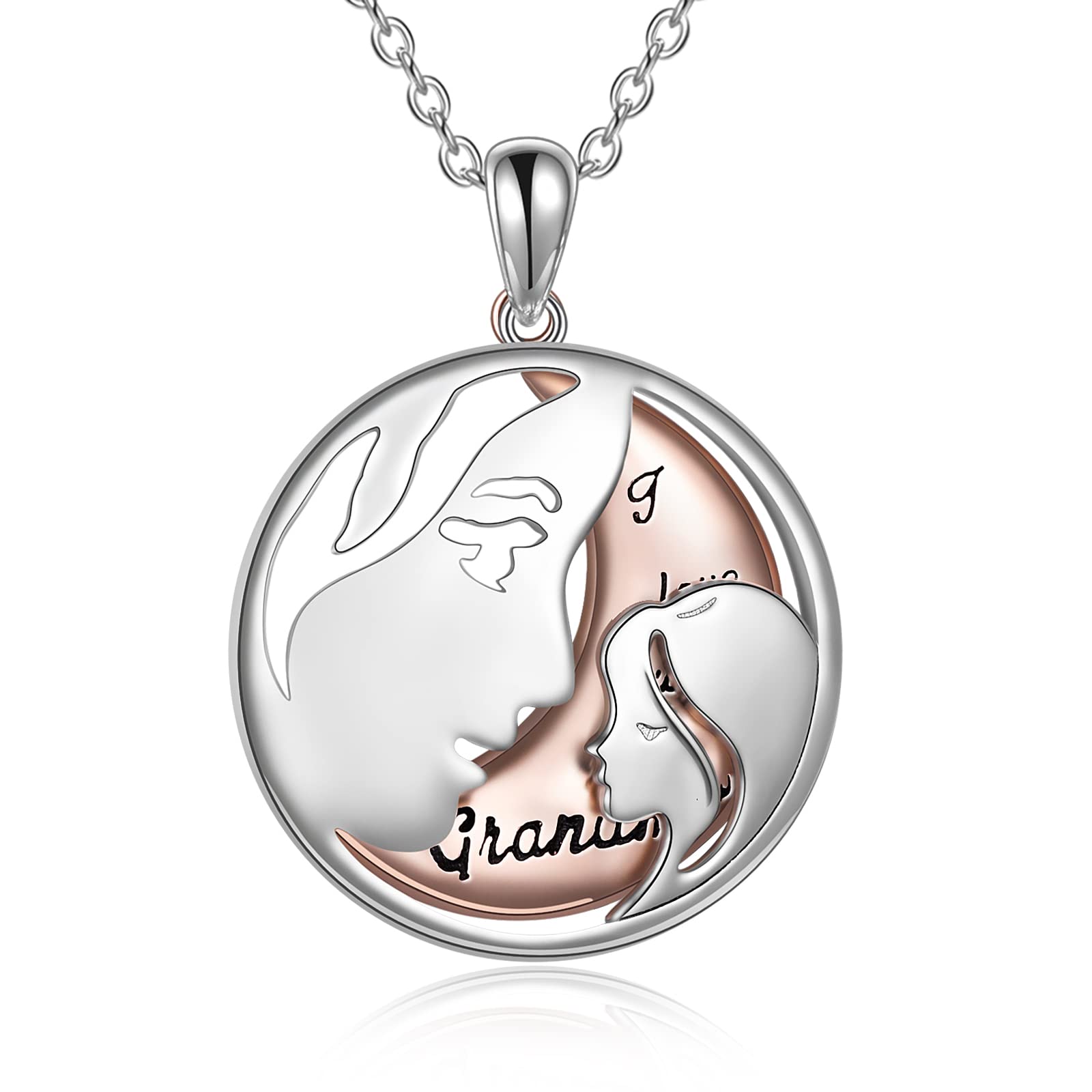 YFN Grandma Granddaughter Sterling Silver I Love You Grandma Granddaughter Pendant Necklace - Special Birthday Gifts for Women Girls Sterling Silver, Sterling Silver, No Gemstone