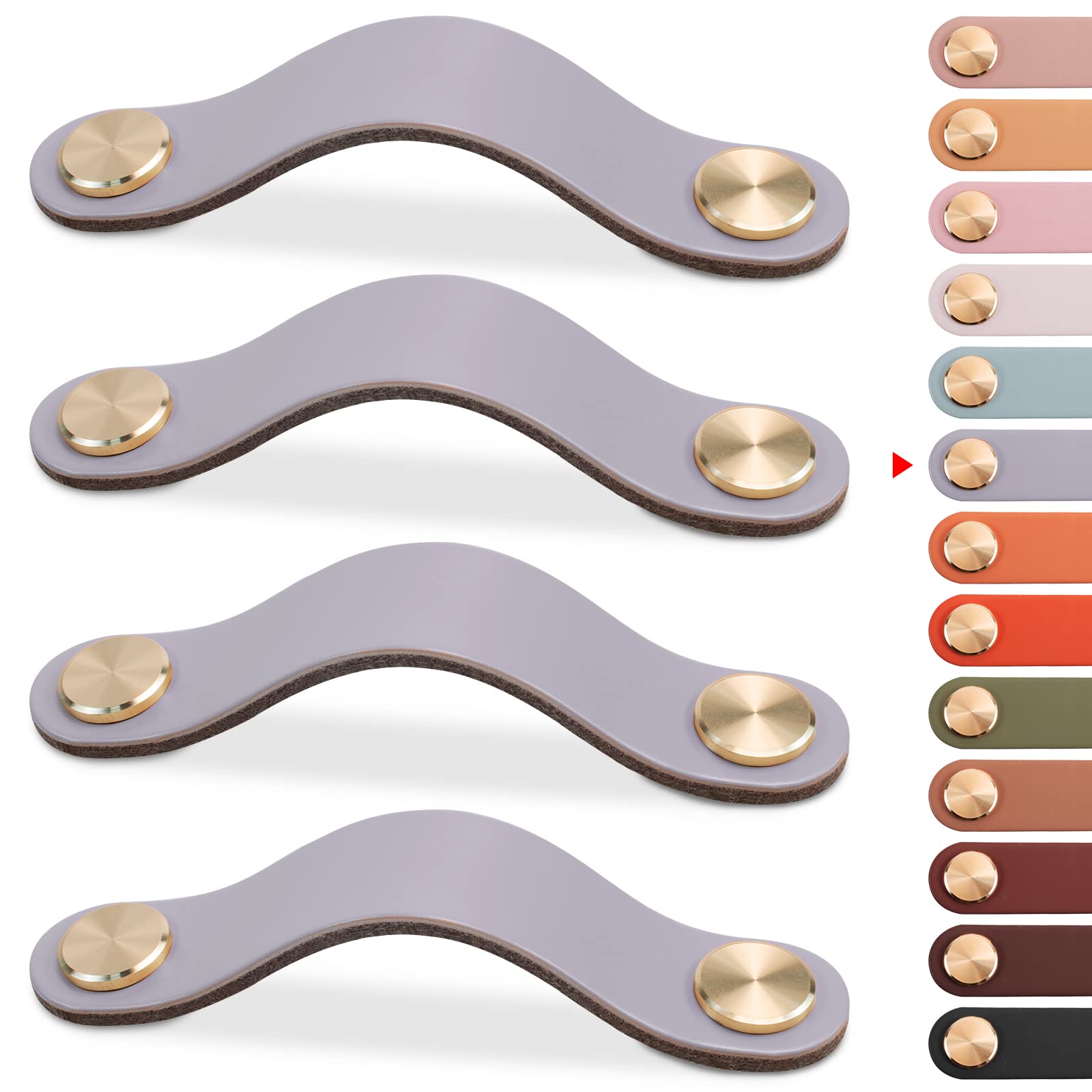 LEREATI 4pcs Leather Drawer Handles Drawer Knobs Kitchen Cupboard Handles Faux Leather Drawer Pulls, Door Knobs for Cupboards, Wardrobe, Dresser, Closet (Gray, 96mm Hole Center)