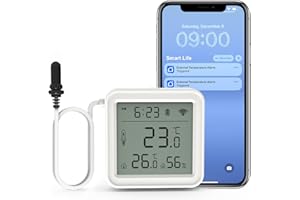 DAYTECH Fridge Thermometer WiFi Smart Freezer Thermometer with Room Temperature and Hygrometer Monitor, App Alerts and Clear 