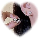 Crymystal Vintage Star Stud Earrings Crystal Star Earrings Silver Star Earrings Minimal Pearl Wrap Earrings Bride Wedding Earrings Jewelry for Women and Girls Gifts