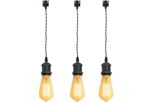 Kiven J-Type Track Light Pendants, 11.81 Inch Cord Length Black Weave Rope, 3 Pack Restaurant Decorative Pendant Light, Industrial Pendant Lamp, Bulb Not Included（Matte Black）