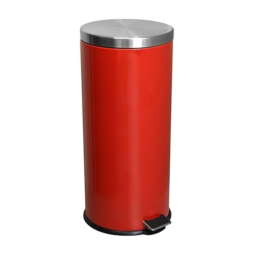 NEW COLOUR 45l RED BULLET BIN/SILVER FLAP / DUSTBIN / RUBBISH BIN / FOR