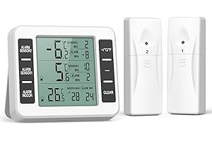 ORIA Refrigerator Thermometer, Digital Freezer Thermometer with 2 Remotes Sensors, Audible Alarm, Min and Max Record, LCD Dis