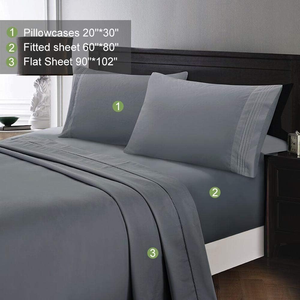Wonwo Bed Sheet Set Queen Size Hotel Luxury Quality Sheets Brushed Microfiber 1800 Thread Count Sheets Hypoallergenic 16 inch Deep Pocket, 1 Flat Sheet, 1 Fitted Sheet, 2 Pillowcases, Grey: Kitchen & Dining