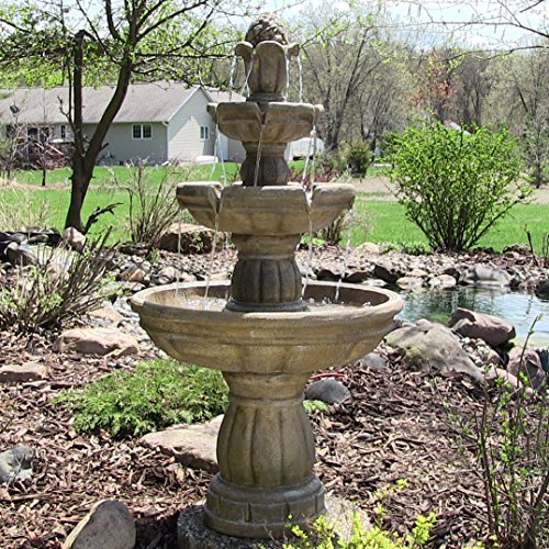 Sunnydaze Three-Tier Outdoor Garden Water Fountain, 48 Inch Tall