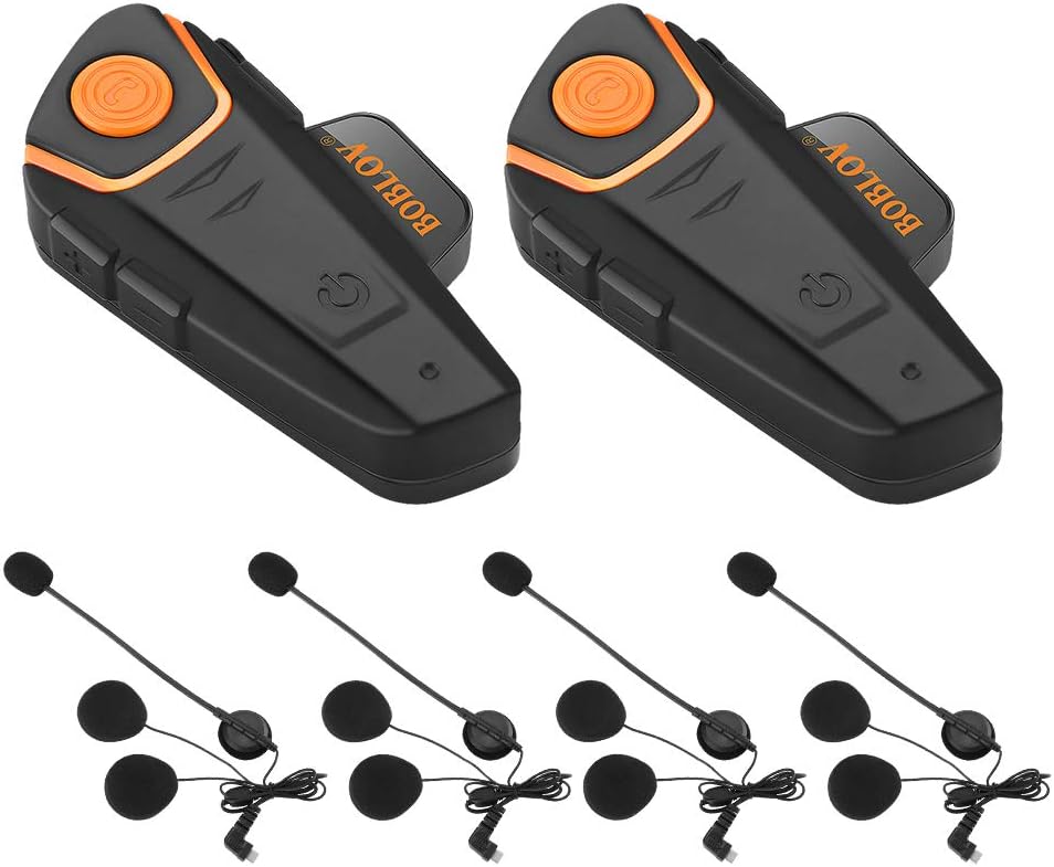 BOBLOV BT-S2 1000M BT Motorcycle Helmet Headset Motorbike Intercom Headset Intercom Interphone FM (Pack2 with 2 Set Earphone)