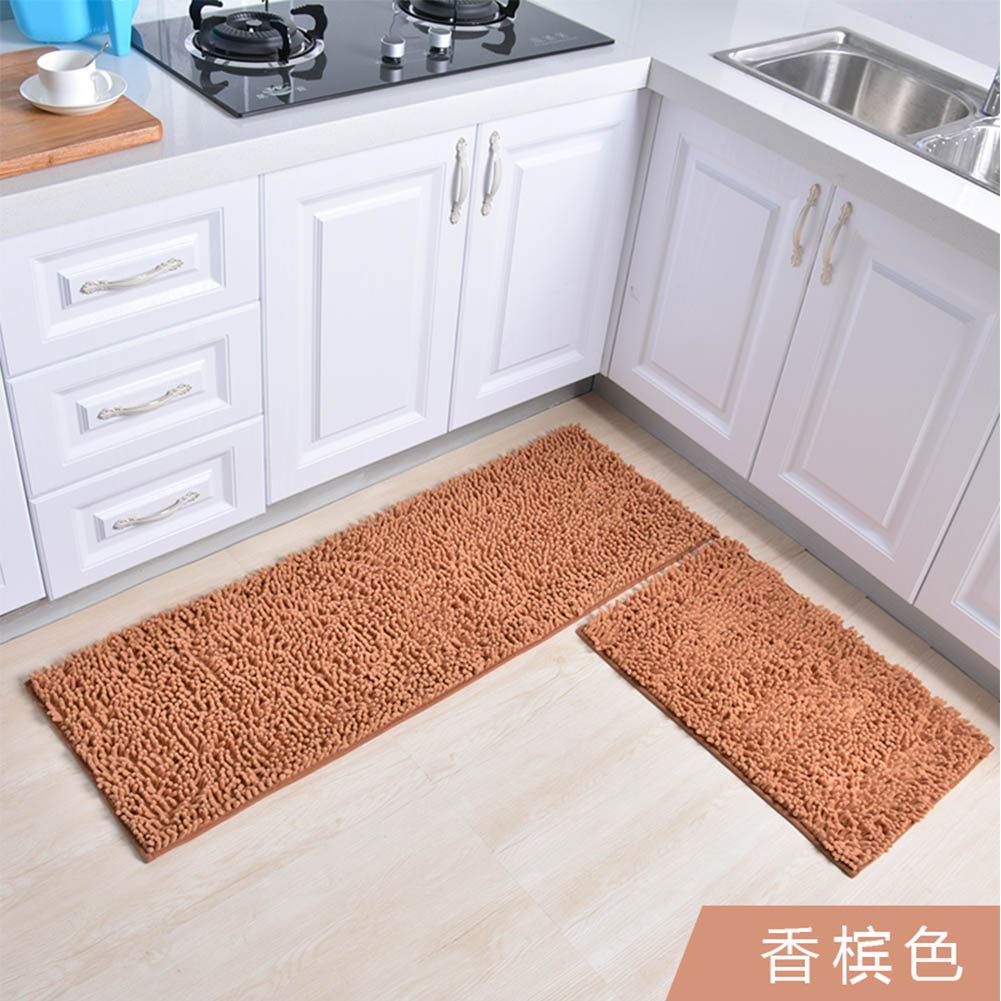 16x24inch Non Slip 2 Piece Bath Rug Shaggy Kitchen Rug Runner Water Absorption Carpet for Entryway,Bedroom-Gray 40x120cm 16x47inch Soft Chenille Kitchen Mat for Floor +40x60cm