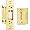 HOMOTEK 1 Pack Commercial Heavy Duty Door Roller Catch, Drive in Ball Catch with Strike Plate Solid Zinc Adjustable Silent Door Latch, Spring Tension Roller, Brushed Brass
