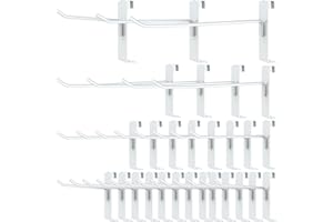 BEAPTCELY 24 Pieces Gridwall Hooks 4/6/8 Inch Gridwall Panel Hooks Metal Gridwall Hanging Hooks Hangers White Commercial Grade Gridwall Pegs Gridwall Accessories for Garage Shop Retail Display (24, White)