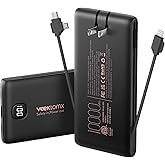 Portable Charger Power Bank Built in Cables and Wall Plug, 10000mAh iPhone Battery Pack Fast Charging, USB C External Slim Power Bank, Travel Essentials Compatible with iPhone 17 16 15 14 iPad, Black