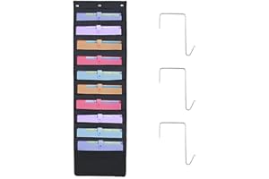 HAOHAN 10 Pockets Over Door Hanging Wall File Organizer, Oxford Cloth Storage Pocket Chart for Magazines, Pens, File Folders in Office and School