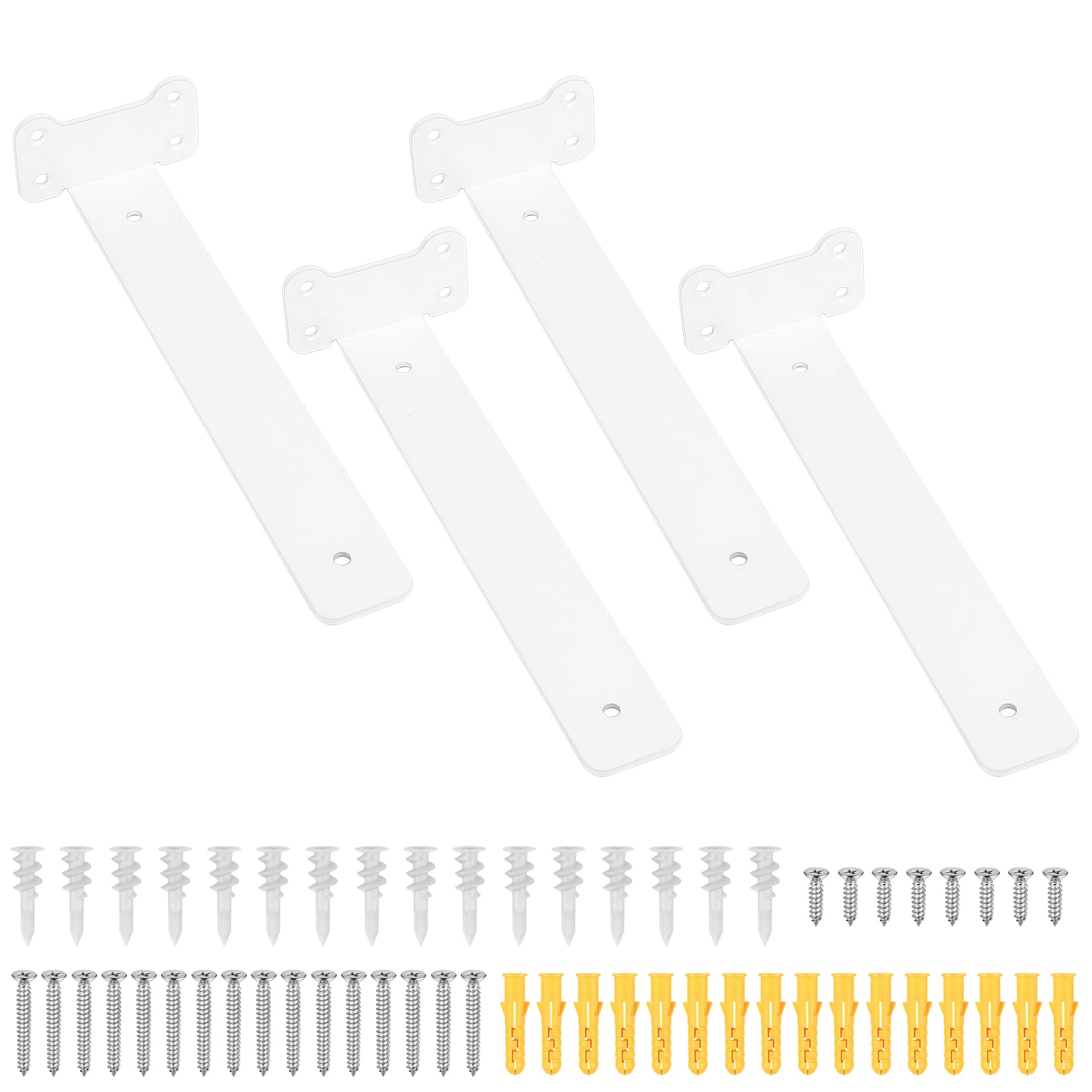 4 Pcs Floating Shelf Brackets Heavy Duty, White Wall Brackets for Shelves, Scaffold Board Shelf Brackets for Shelves, Metal Shelf Support Brackets Wall Mounted, Cat Ear Style(260 mm/10 inch)