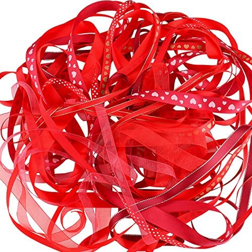 Luxbon Red Decorating Ribbon Double Sided Satin & Organza & Grosgrain Ribbon Bundles 10x2 Metres Cut Lengths 6mm to 16mm DIY Sewing Craft