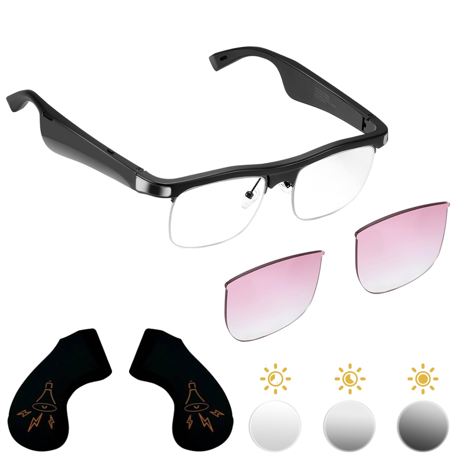 CatXQ Smart Bluetooth Audio Glasses | 2in1 Photochromic Sunglasses & Blue Light Filtering Lenses | HiFi Earmuff | Gradient Pink Sunglasses Lenses for Men Women [Optional Replacement Lens]