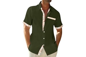 KENVINA Hawaiian Shirt for Men V Neck Short Sleeve Aloha Shirts Stretch Button Down Tops Summer Beach Blouses with Pocket