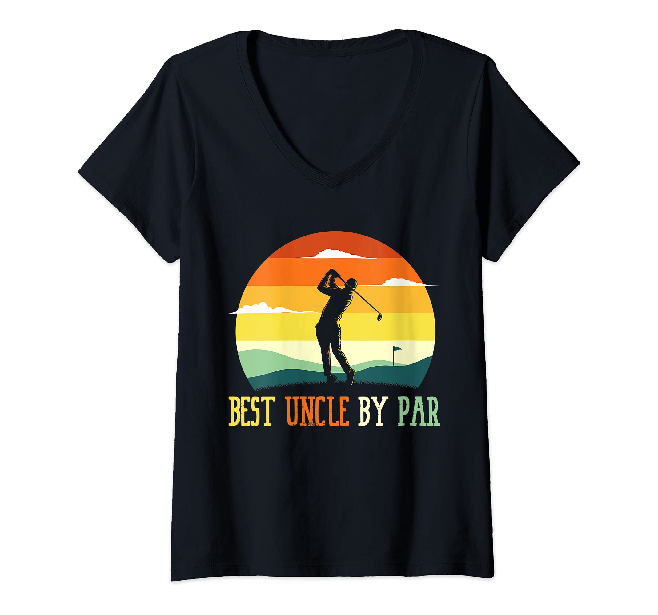 Womens Best Uncle By Par Golf Ball Swing Golfing Course Sports Golf V-Neck T-Shirt