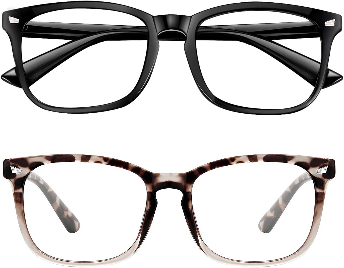 Blue Light Blocking Glasses 2pack Square Computer Glasses Women/Men, Nerd Reading Gaming Glasses Non Prescription