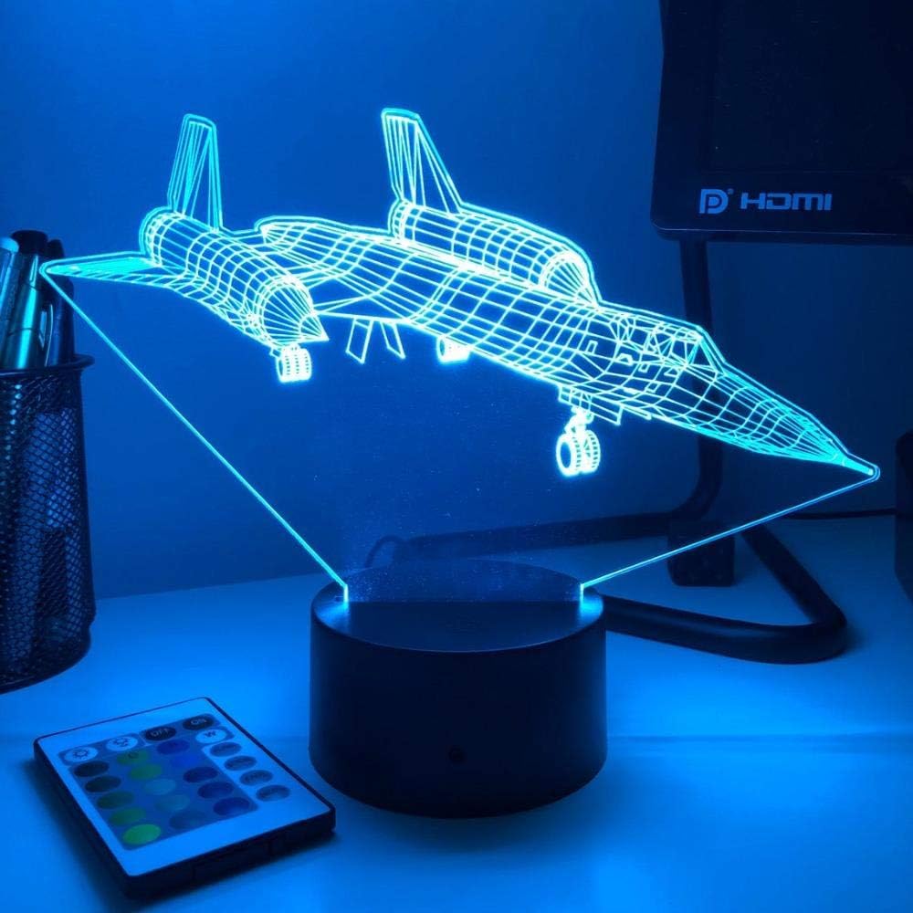 Lámpara de noche 3D con diseño de avión de espía Ilustración óptica LED