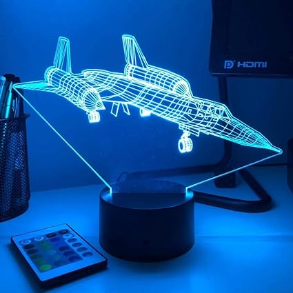 Lámpara de noche 3D con diseño de avión de espía Ilustración óptica LED