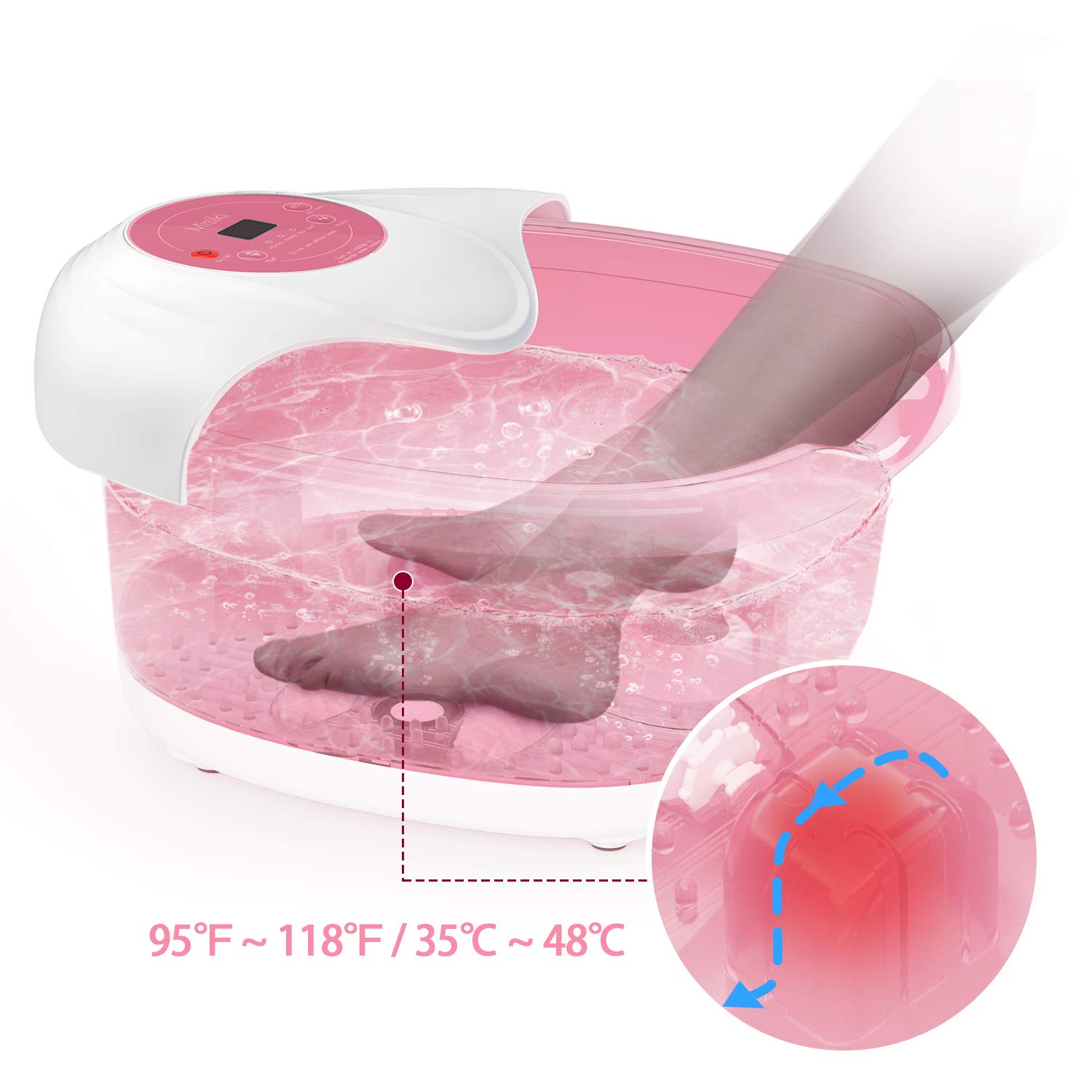 Foot Spa Misiki Foot Bath Massager with Heat Bubbles Vibration and Auto Shut-Off, 4 Massage Rollers and Pedicure Stone for Acupressure Shiatsu Massage to Relieve Feet Muscle Pain …: Beauty