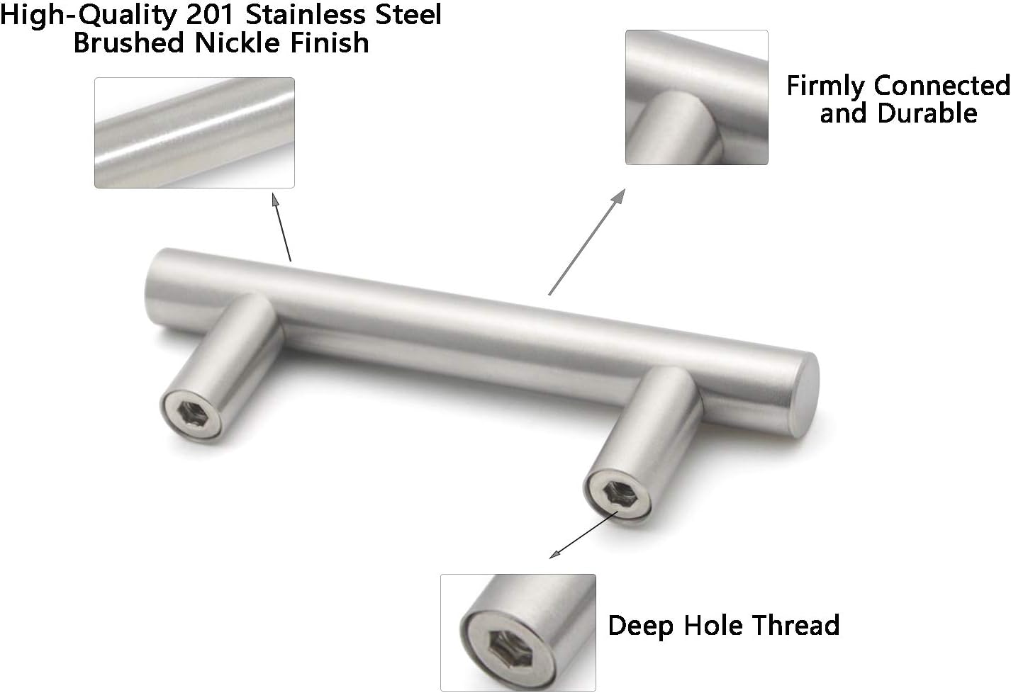 PinLin 20 Pack Kitchen Door Handles 64mm Hole Centre Brushed Nickel Cabinet Handles Stainless Steel Cupboard T Bar Handle (Screws Included) - Image 5