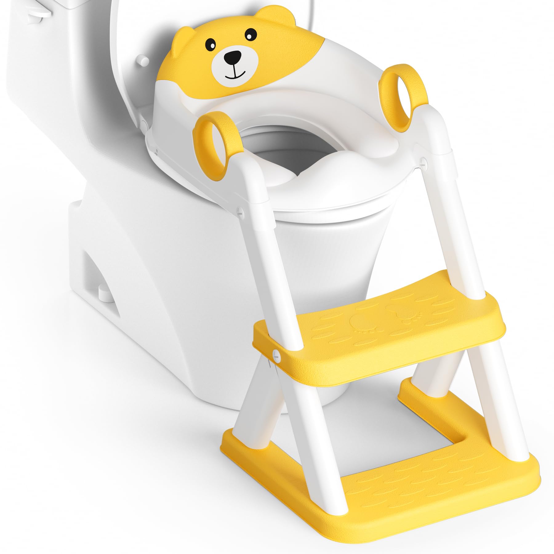 Rabb 1st Potty Training Seat, Upgrade Toddler Toilet Seat for Kids Boys Girls, 2 in 1 Potty Training Toilet for Kids, Splash Guard Anti-Slip Pad Step Stool(Yellow) Image