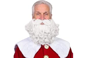 Honcloud Men's 8 Inches Curly White Realistic & Fluffy Fake Beard For Wizard Costume Party and Halloween(White)