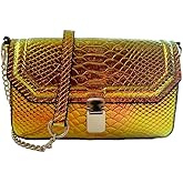 RemeeHi Hologram Snake Skin Leather Shoulder Bag Crossbody Bag with Chain