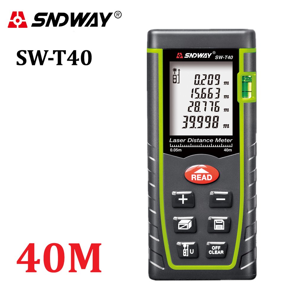 SNDWAY Digital Laser measure Distance Meter Range with bubble level better than infrared ruler laser Rangefinder Range Finder trena laser Tape Measure Area/volume tool 0.05 to 40m (0.16 to 131ft) Large LCD with Backlight