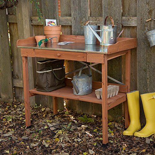 UPC 039678108138, Cypress Wood Lotus Potting Bench with Metal Top