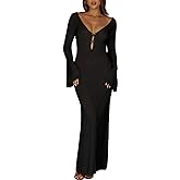 Saodimallsu Womens Crochet Maxi Cover Up Dress Beach Swim Vacation Coverups Long Sleeve Sexy Bodycon Summer Knit Dresses