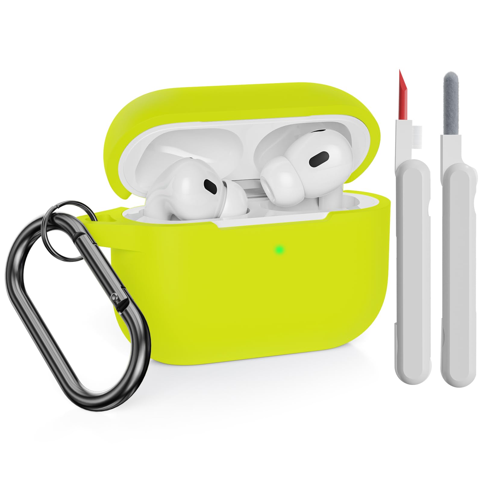 KOKOKA Case Cover Compatible with AirPods Pro 2 2022 & 2019 with Cleaner Kit, Soft Silicone Cover Shock Absorbing Protective Case for AirPods Pro 2nd & 1st Generation with Carabiner, Brilliant Yellow