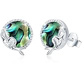 MOPOPOK Mermaid Stud Earrings for Women S925 Sterling Silver Malachite/Opal Mermaid Earrings Ocean Jewelry Birthday Christmas Gifts for Wife