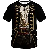 LAOLIUSN Funny Pirate Costume T-Shirt Novelty Short Sleeve Crewneck Shirt