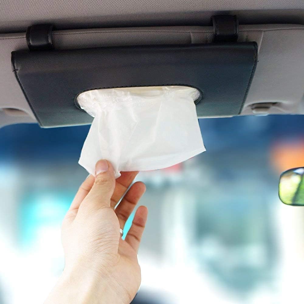 FIVE CENTS Car Tissue Holder, PU Leather Tissue Box, Hanging Paper Towel Clip, Paper Carton, Paper Towel Box, Black